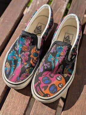 Vans Slip On Mushroom Skull Size Mens 6  Womens 7.5